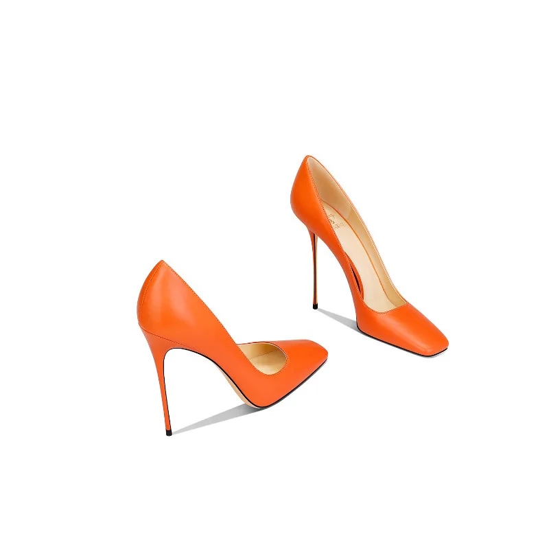 

2025 Autumn Winter New Women High Heels Pointed Toe Stiletto Orange Red Design Comfortable Non Slip