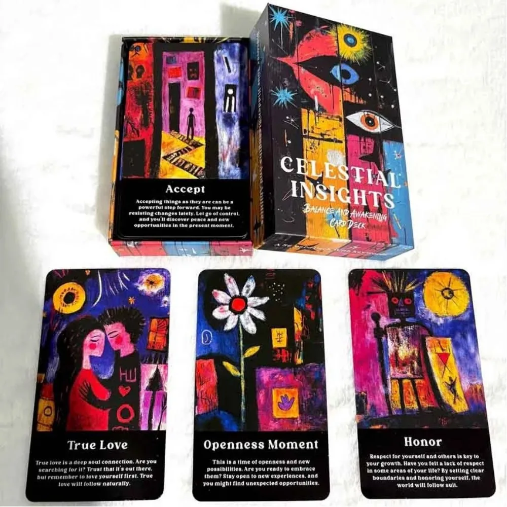 

Celestial Insights Oracle Cards 56 Pcs Balance and Awaken Tarot Cards Hidden Spirit Card Deck Unknown Energy 12x7cm