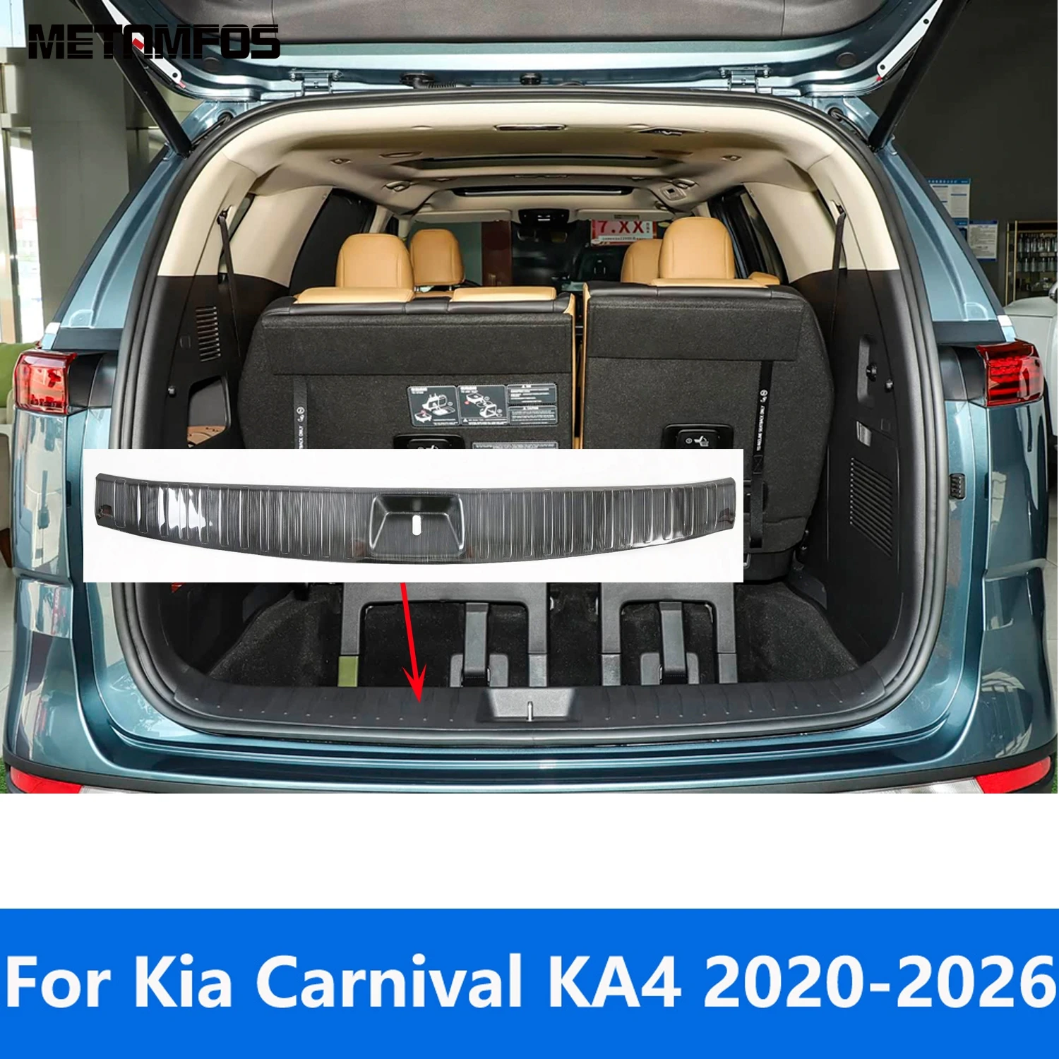 

For Kia Carnival KA4 2020-2024 2025 2026 Interior Rear Trunk Bumper Foot Plate Tailgate Door Sill Scuff Guard Plate Accessories