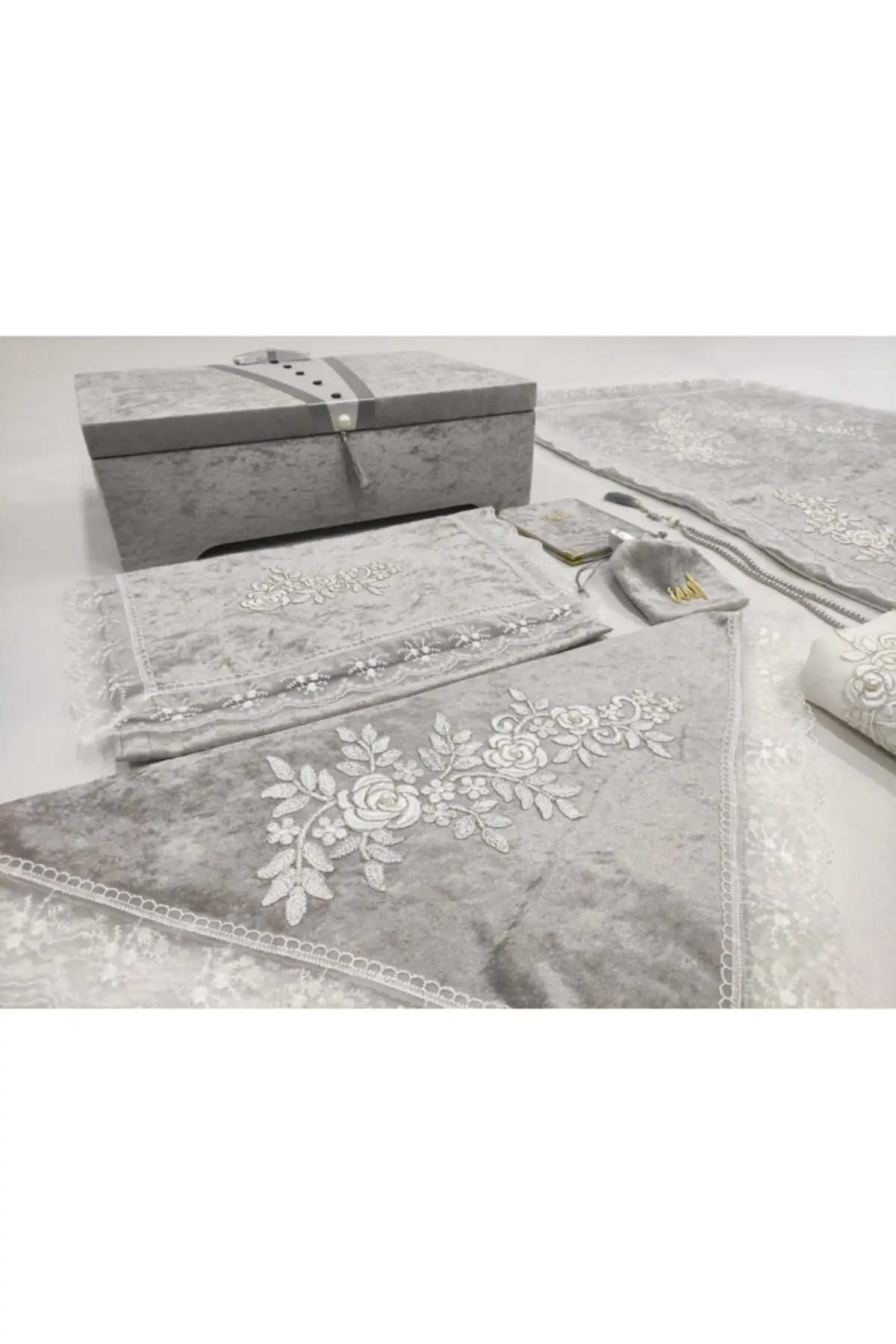 

DOLBOVI gray groom 8 piece crate set velvet bohemian set Meditation Rug