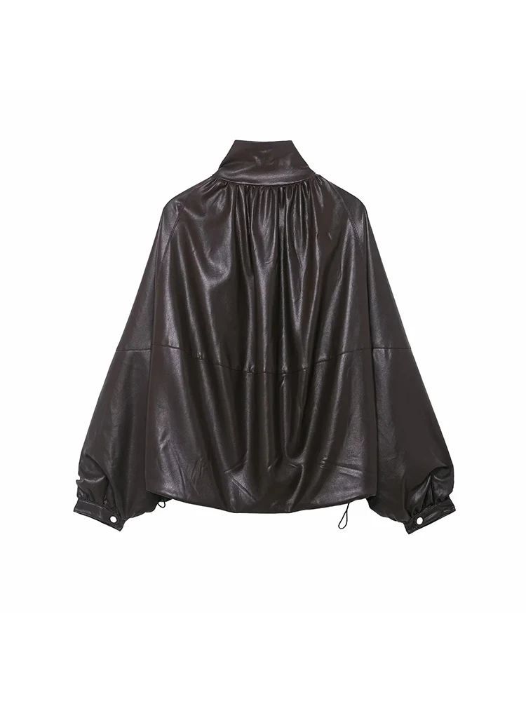 Women's New Retro PU Street Style Motorcycle Jacket Zipper Tops Outerwear Faux Leather Jacket Coat Ladies Streetwear