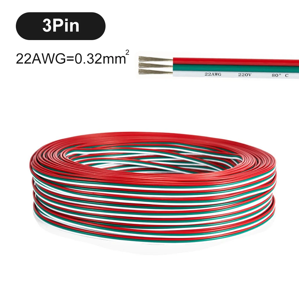22AWG 2Pin/3Pin/4Pin/5Pin/6Pin 1m-50m LED Wire Cable for WS2812B WS2811 5050 2835 LED Strip Light Car Speaker Electric Connector