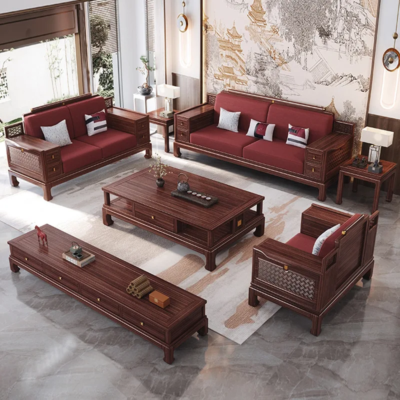 

Customizable New Chinese Solid Wood Sofa Combination Luxury Zen Modern Simple Home Living Room Villa Furniture
