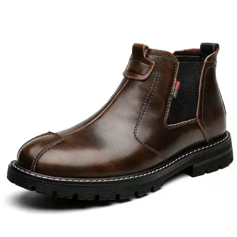 Bottes de rinçage en cuir vintage pour hommes, chaussures montantes décontractées, bottes de travail à semelle optique, mode printemps et automne