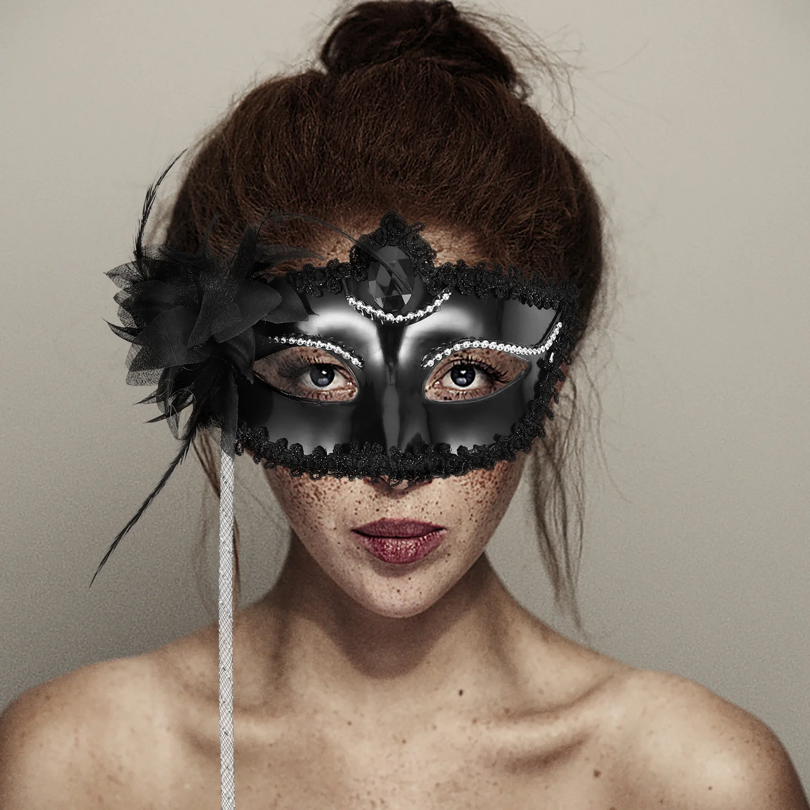 

Half Face Masquerade Silver Black H held Women Masquerade Mask Durable Costume Prop Party Accessories Women Masks Ball