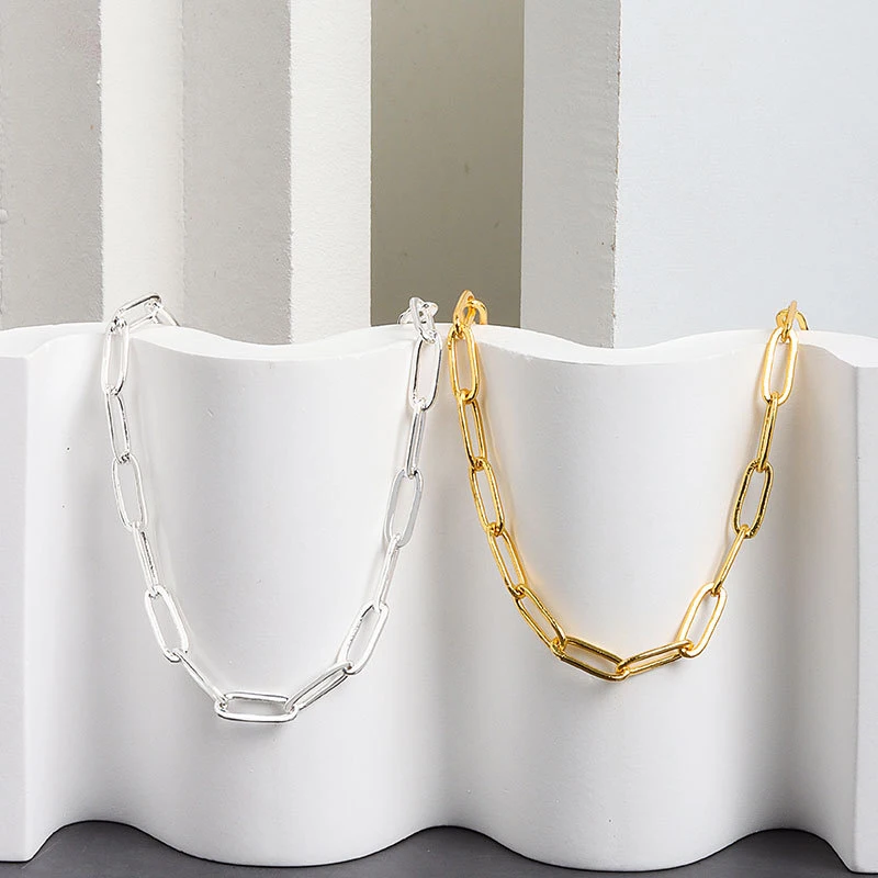 925 Sterling Silver Hiphop Necklace New Fashion Simple Geometric Handmade Clavicle Chain Party Jewelry Gifts for Women
