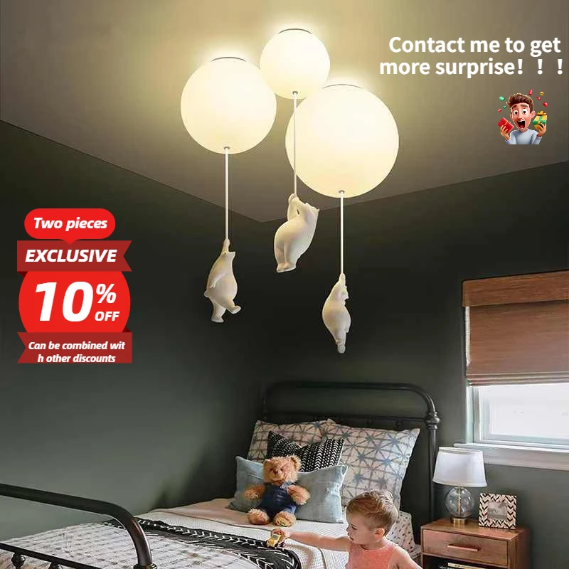 Hot Selling Cute Bear Doll Shape Ceiling Pendant Lamp Modern Balloon Glass Hanging E27 Ceiling Light for Children Room Kids Bed