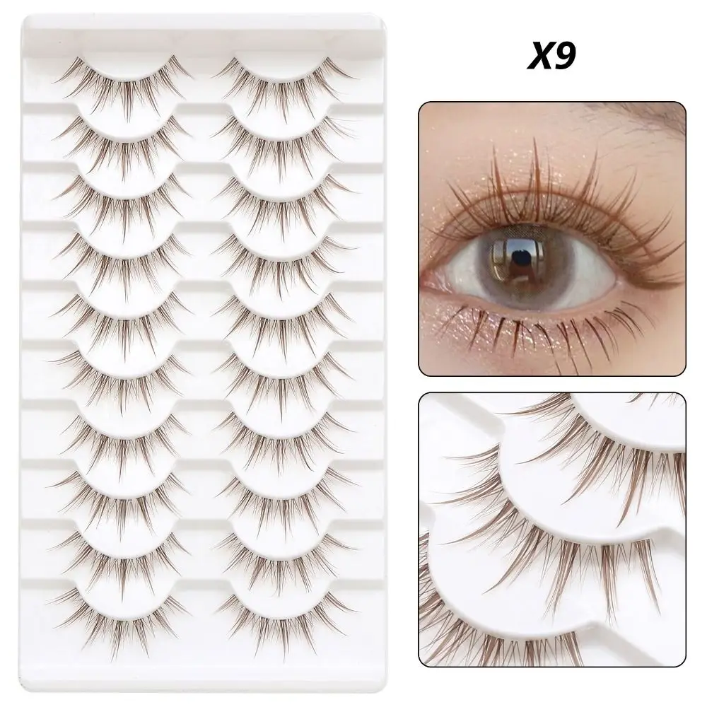 10 Pairs Natural Look Light Brown Lashes Japanese Cosplay Anime Eyelashes Extension Faux Mink Dramatic Fluffy Manga Eyelash