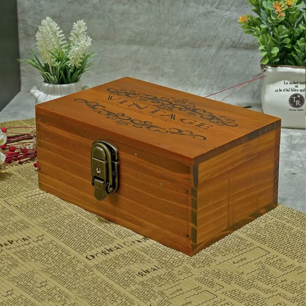 

Miscellaneous Organizer Wooden Storage Box with Lock Exquisite Cosmetics Box Multi-function Vintage Storage Case Collection