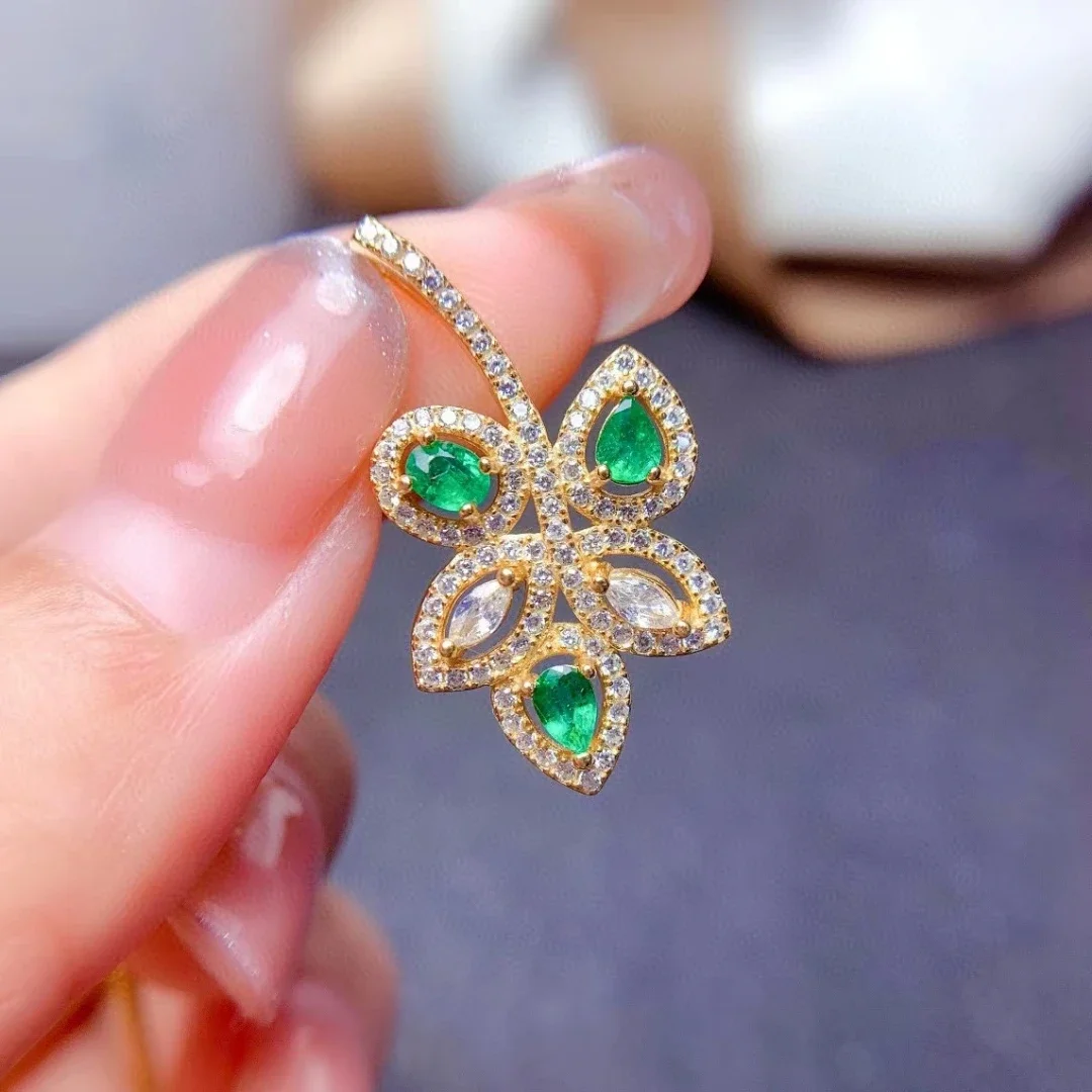 أزياء الفضة والمجوهرات 100٪ الزمرد الطبيعي قلادة قلادة 925 الفضة السيدات هدية