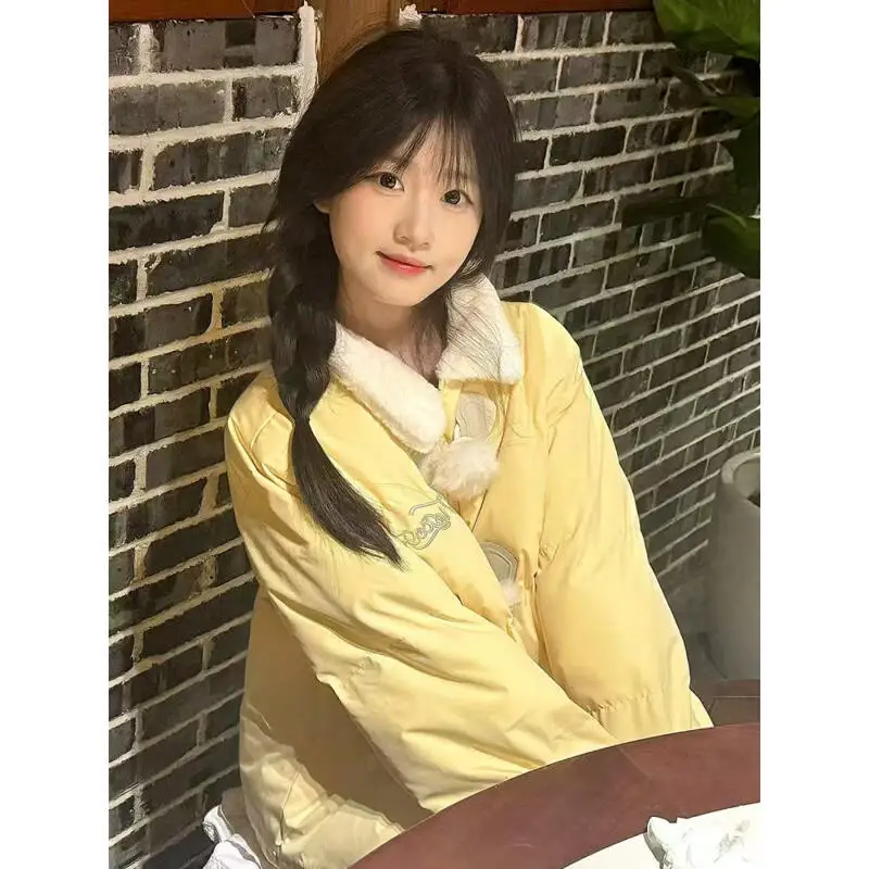 Preppy نمط المرأة الخبز القطن وسادة مبطنة رشاقته الحلو أفخم الأغنام القرن مشبك الشتاء الفتاة طالب القطن سترة منفوخة