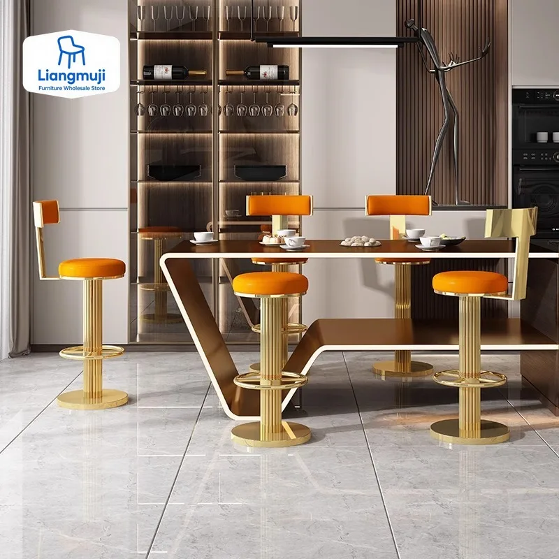 Golden Bar Chair Height Adjustable Swivel Counter Bar Stool Modern Stainless Steel Kitchen Counter Chair Dining Chairs Set
