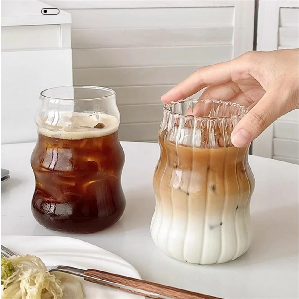 4/6er-Pack Kaffeetassen Vintage Gerippte Trinkgläser Hitzebeständige Becher Trinkgeschirr Transparente Tee-Saft-Milch-Kaffeetassen