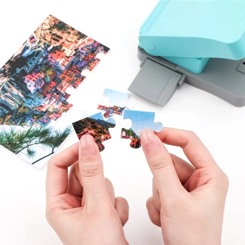 Maszyna do tworzenia puzzli ALIM-DIY z 10 kartonami piankowymi z klejem 12,7x8 cm, narzędzie do dziurkowania papieru na puzzle.