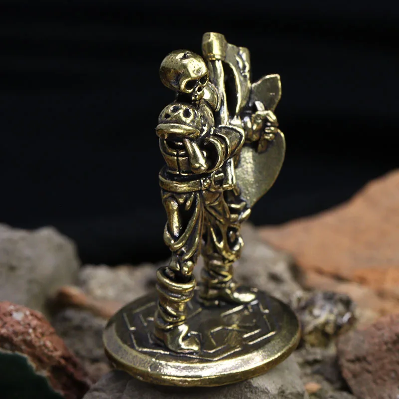 Vintage Brass Skeleton Warrior Statue Desktop Ornaments Home Decorations Crafts Skull Man Model Figurines Miniatures Accessories