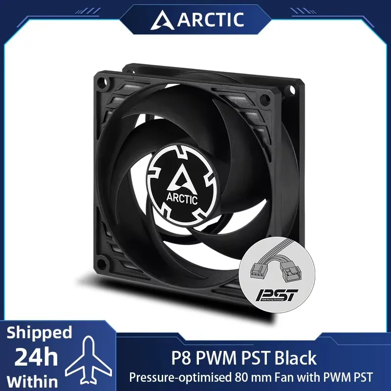 ARCTIC P8 PWM PST Black 80mm Case Fan with PWM Sharing Technology (PST), Pressure-optimised, Quiet Motor, Fan Speed:200–3000 RPM