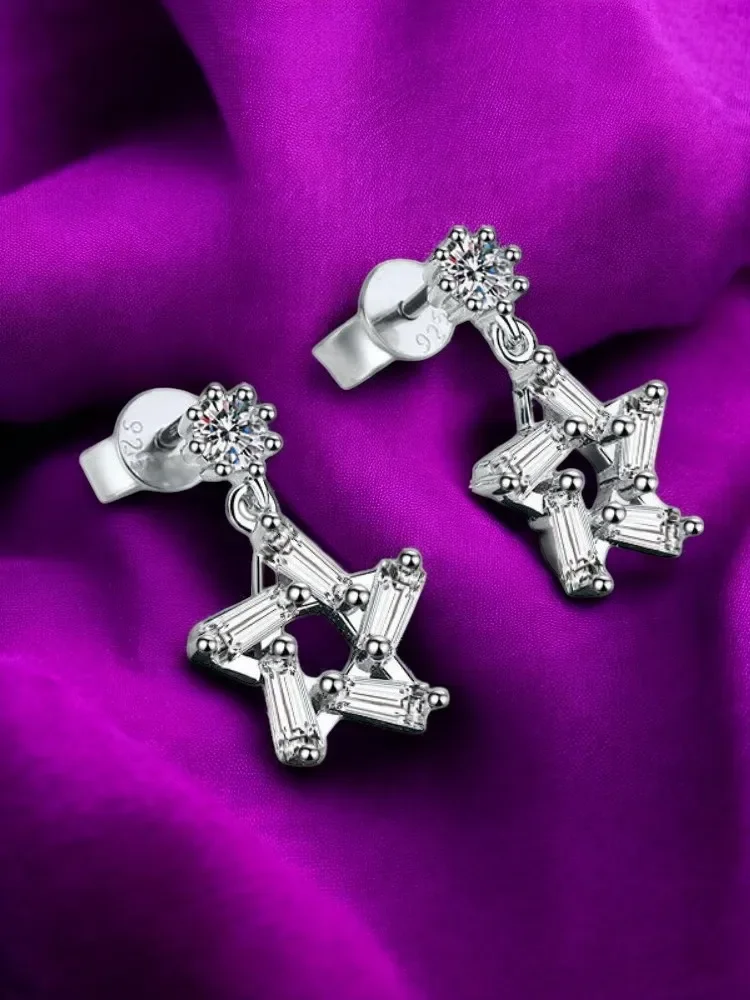 

Серьги из серебра 925 пробы, сертифицированный муассанит для легких, роскошные полые звезды, модные украшения для женщин, обручи для пирсинга