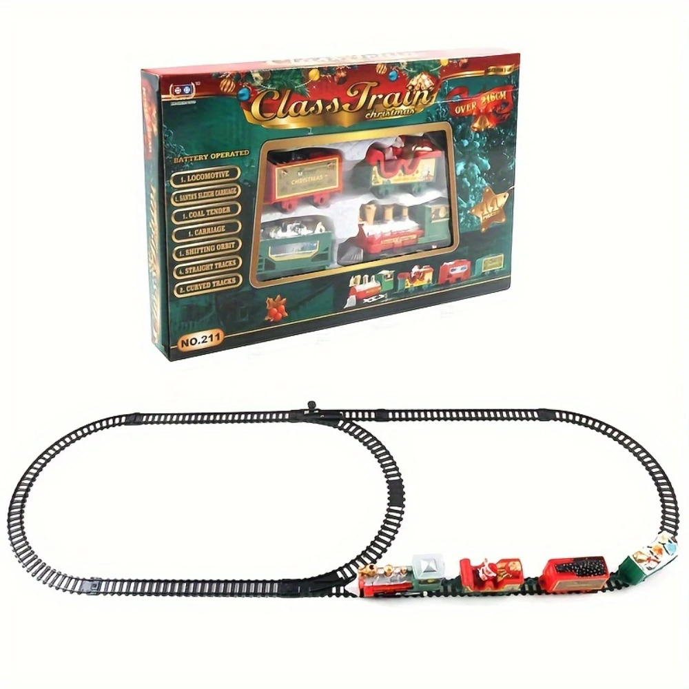 WizKidz Kerst elektrische treinset - Realistisch spoorwegspeelgoed Batterij-aangedreven Kerstman Treinset Woondecoratie Feestplezier