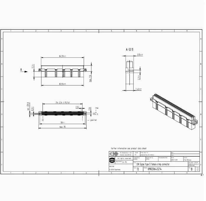 09020643214 HARTING 64-pin female connector Crimp pins No missing pin coding