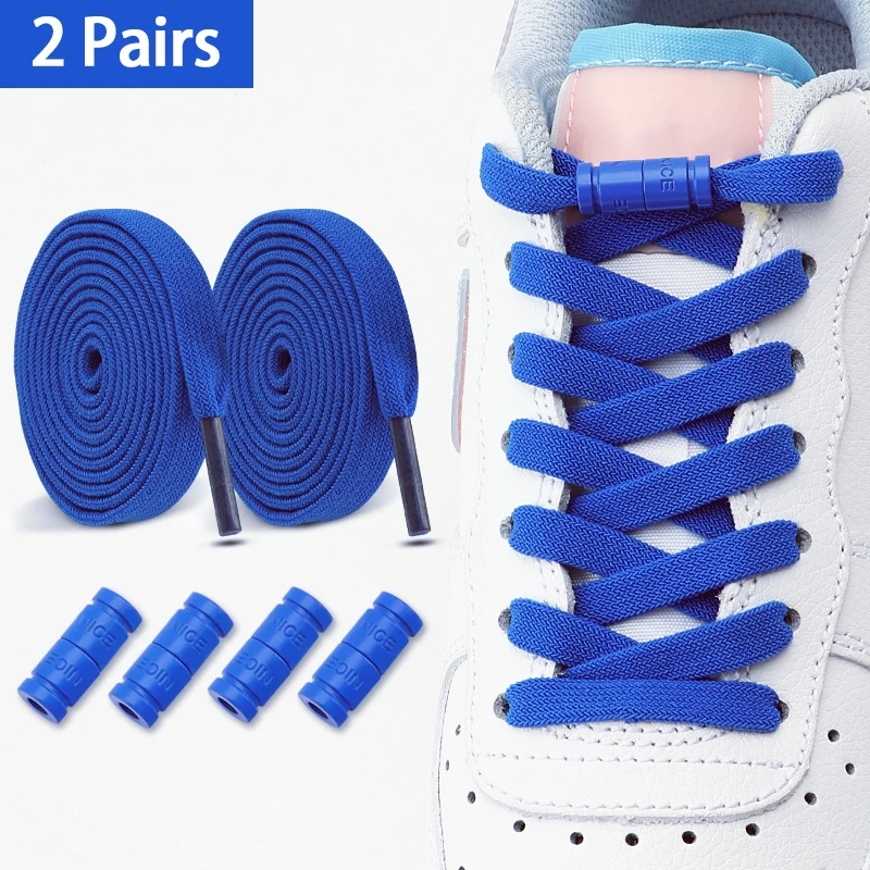 Neue bunte Kapselschloss-Schnürsenkel ohne Krawatten, elastische Schnürsenkel, Turnschuhe, keine Krawatte, Schnürsenkel für Kinder und Erwachsene, 0,8 cm, flache Schnürsenkel, 2 Paar