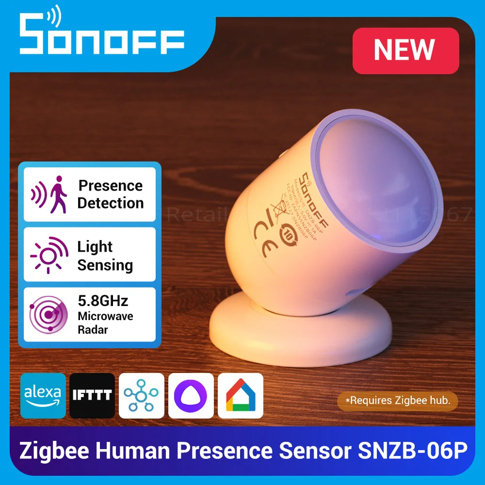 SONOFF Zigbee Human Presence Sensor SNZB-06P Microwave Radar Presence Detection Light Sensing Works with Alexa for Smart Home