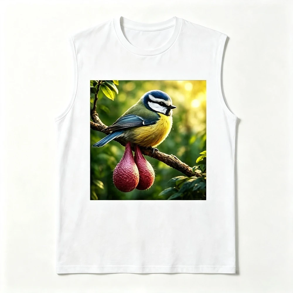 Funny Blue Tit Bird Graphic Sleeveless Tank Top Casual Nature Print Unisex Breathable Vest Daily Streetwear Tops
