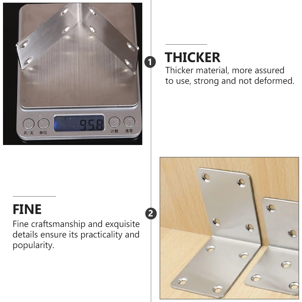 2 stuks roestvrijstalen hoekhoekbeugel 90 graden haakse fixer zware L-vorm ondersteuning voor tafelblad plankmeubilair
