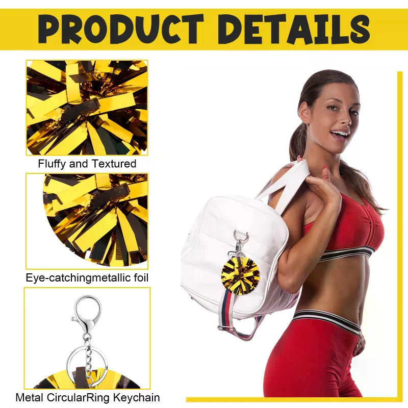24Pcs Cheer Pom Pom Keychain Cheering Keyring Charm Foil Keychain Cheerleader Gift Plastic Pom Cheer Camp Gift