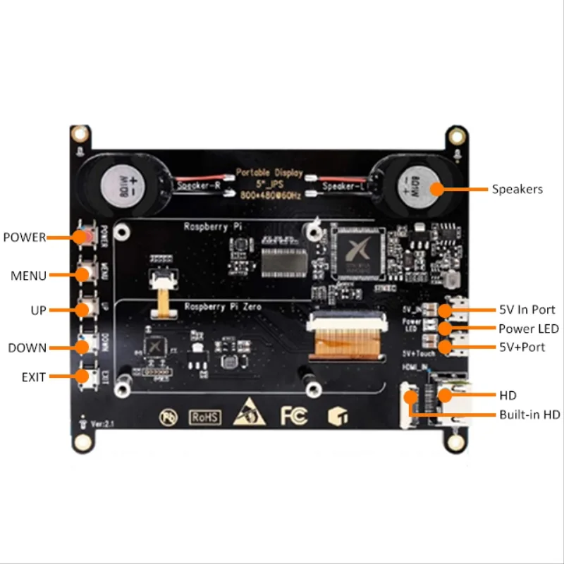 5 Inch 800x480 Resolution Ratio Monitor Withca Pacitive Touch Screen HD-Mi USB Interface For Raspberry Pi Xbox PS4 PC Mac Window