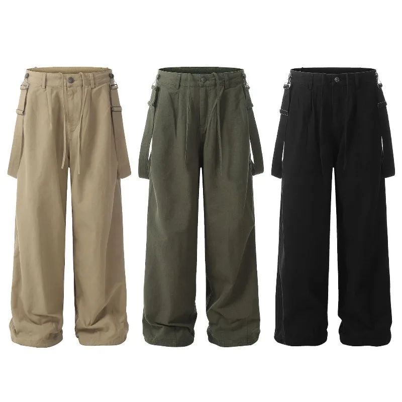 OR FL Detachable Shoulder Strap Design Sense Lantern 100 Cotton Women Cargo Trousers Retro Pull Rope Trendy Brand Y2k Overalls