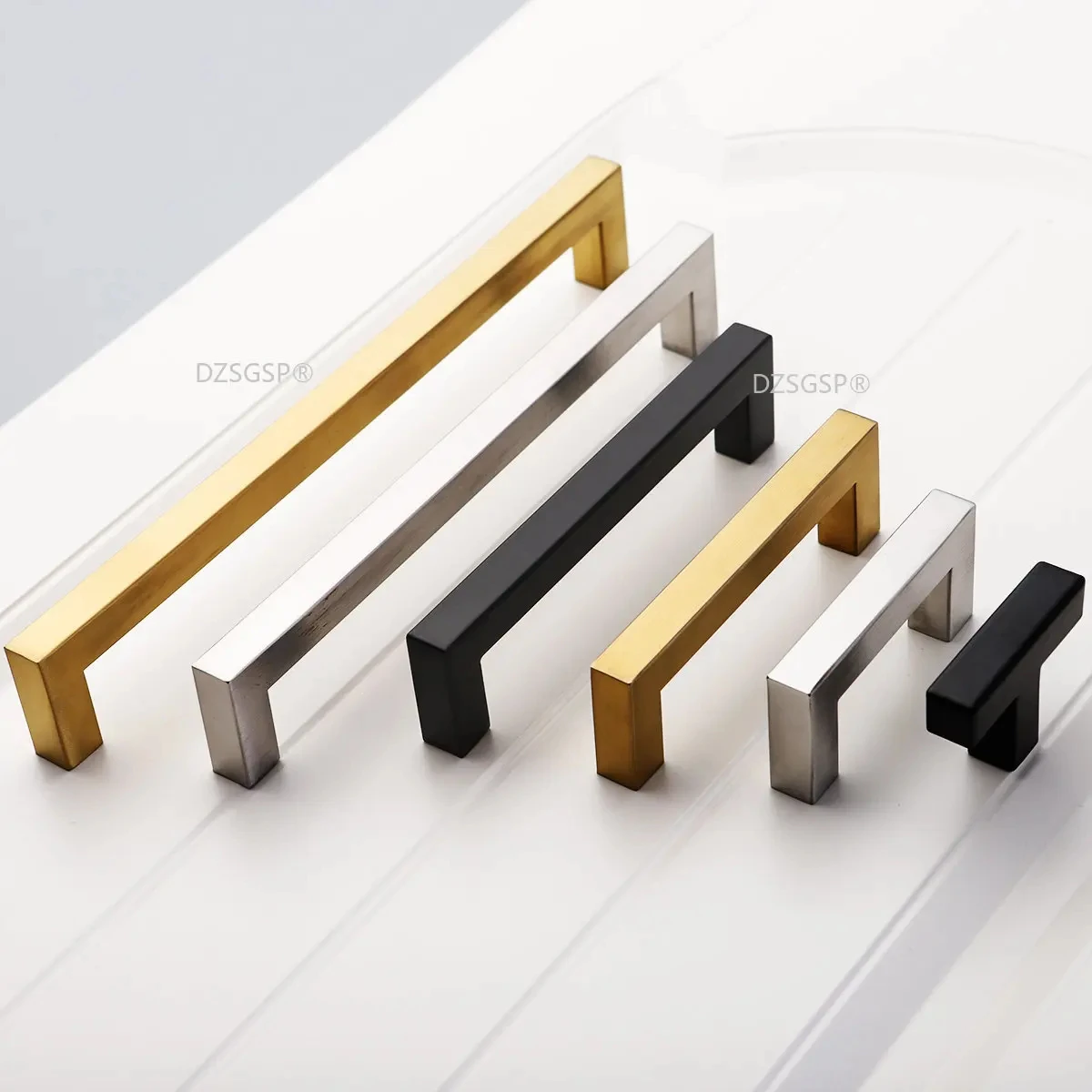 Stainless Steel Square Handl For Modern Furniture Silver Black Gold Furniture Handles kitchen cabinets handle knobs and handle