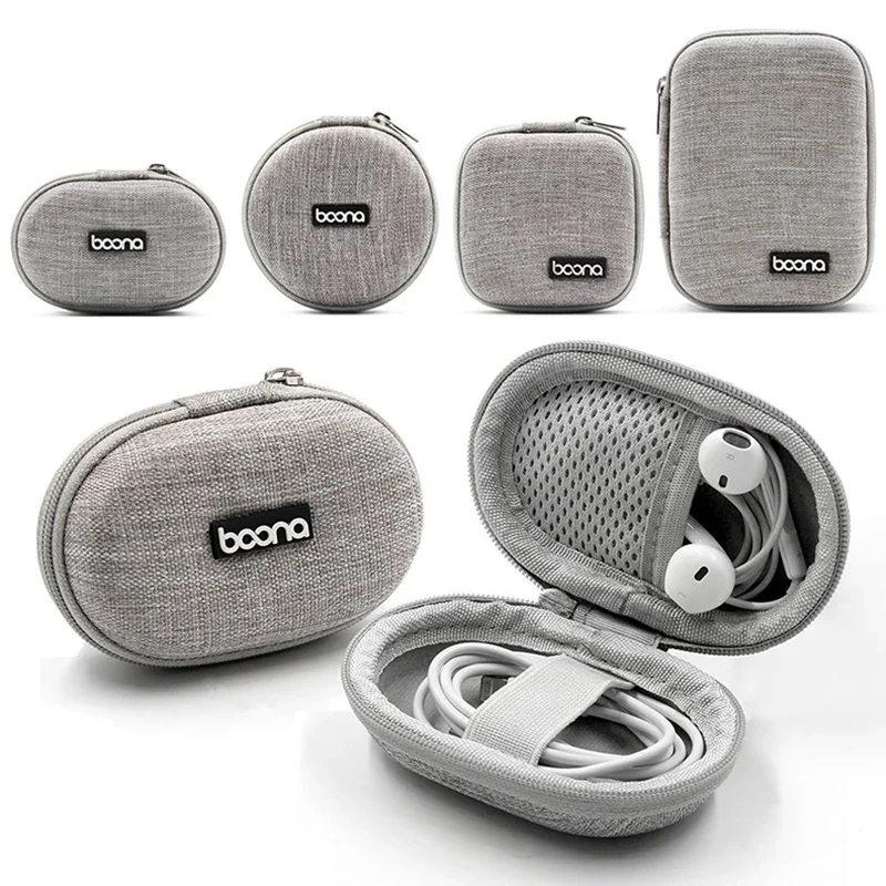 Bolsas ovaladas pequeñas para almacenamiento de auriculares, organizador de Cable de datos de carcasa dura, Mini Gadgets de tecnología, estuche portátil, cargador de disco U, bolsa con cremallera