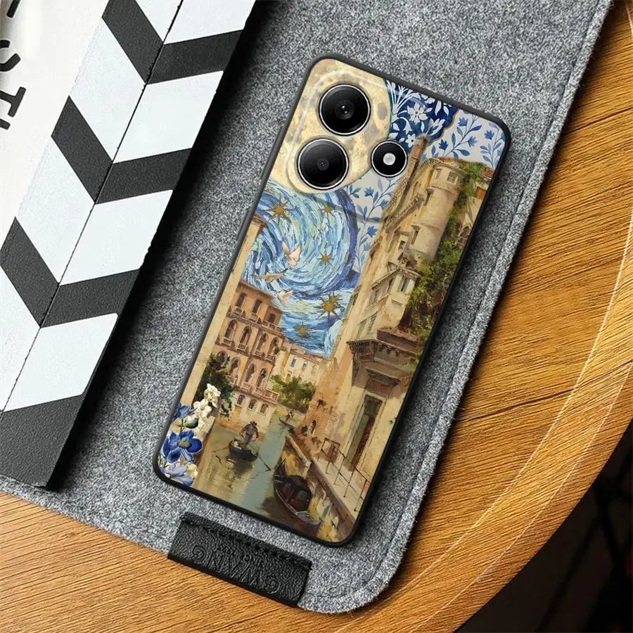 Capa de telefone macia preta para xiaomi redmi note 10s 11s 7 8 13 14 pro plus 9 10 11 12 pro 12s 9s pintura a óleo céu lua