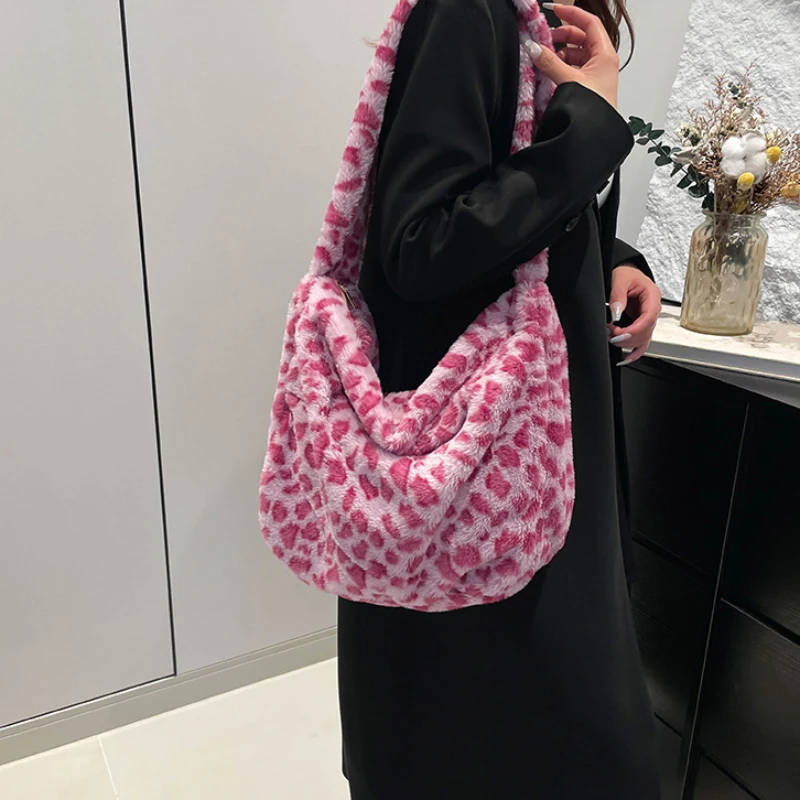 

Леопардовые женские сумки на плечо большой вместимости, сумка-мессенджер из искусственного меха, женские плюшевые бродяги через плечо, винтажные модные женские сумки