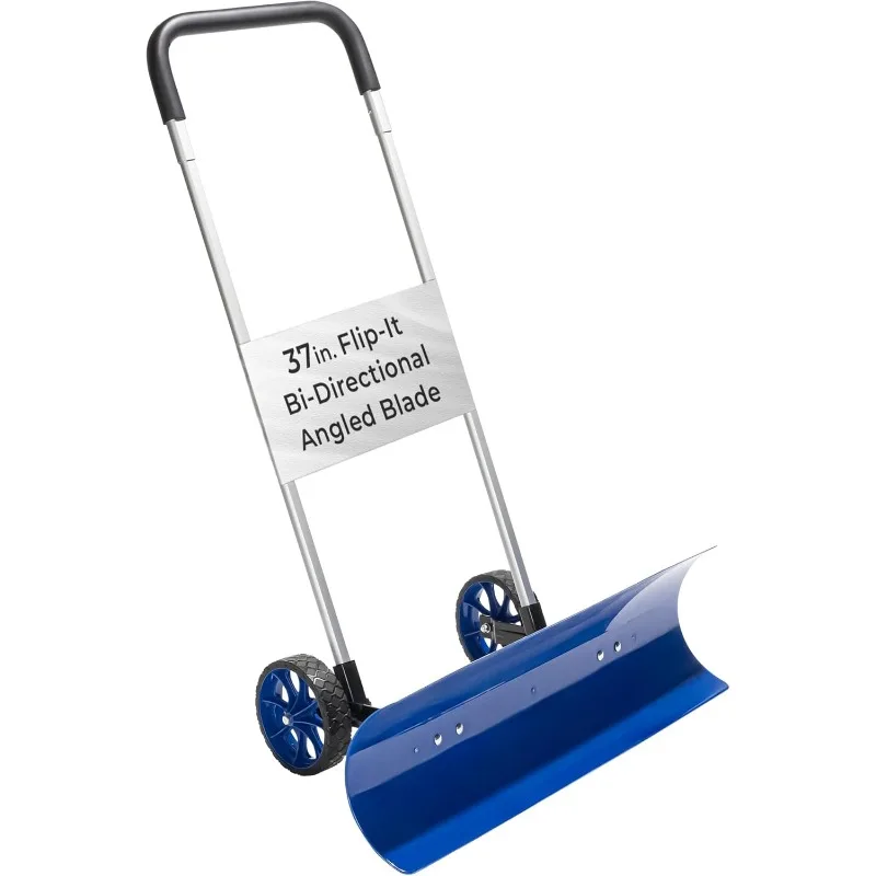 

Efficient Snow Pusher, Snow Plow Shovel with 37-Inch Reversible and Bi-Directional Angled Blade, Snow Shovel with Wheels &