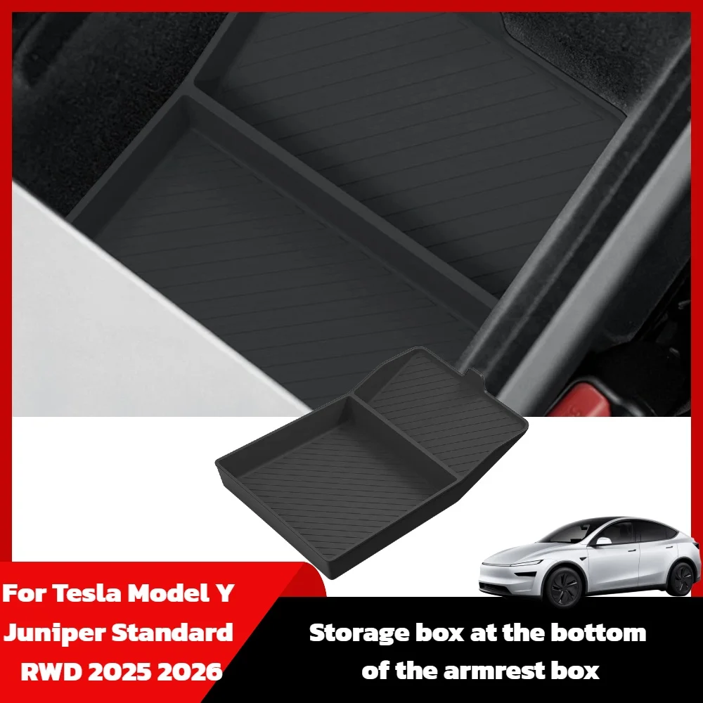 For Tesla Model Y Juniper Standard RWD 2025 2026 Center Armrest Box Bottom Storage Box Organizer Tray Car Interior Accessories