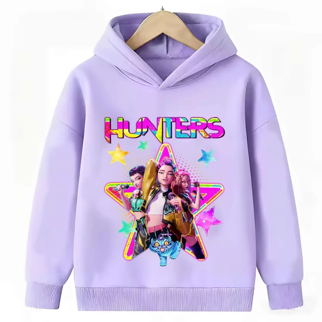 New cartoon hooded sweatshirt, suitable for both men and women, warm purple children's top, fashionable casual children's