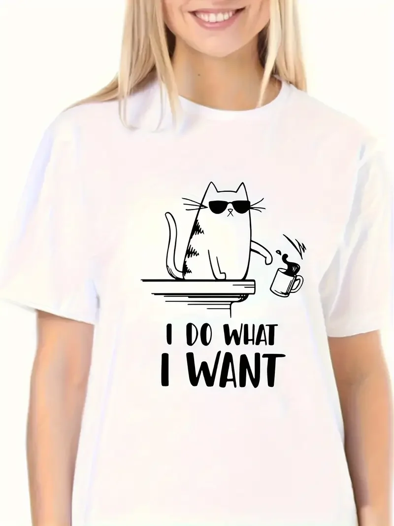 

Cute and Cool Cat Women t shirt Summer Fashion Short sleeved T-shirt Tee Tops Printed O-neck Casual T-shirt Women's Clothing