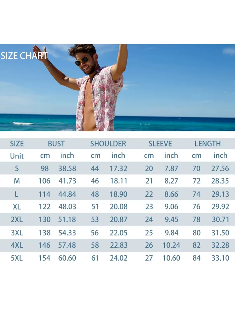 Summer Men's Short Sleeve Hawaii Printed Men's Shirt Casual Short Sleeve Lapel Button Up Loose Large Size Shirt Men's Clothing