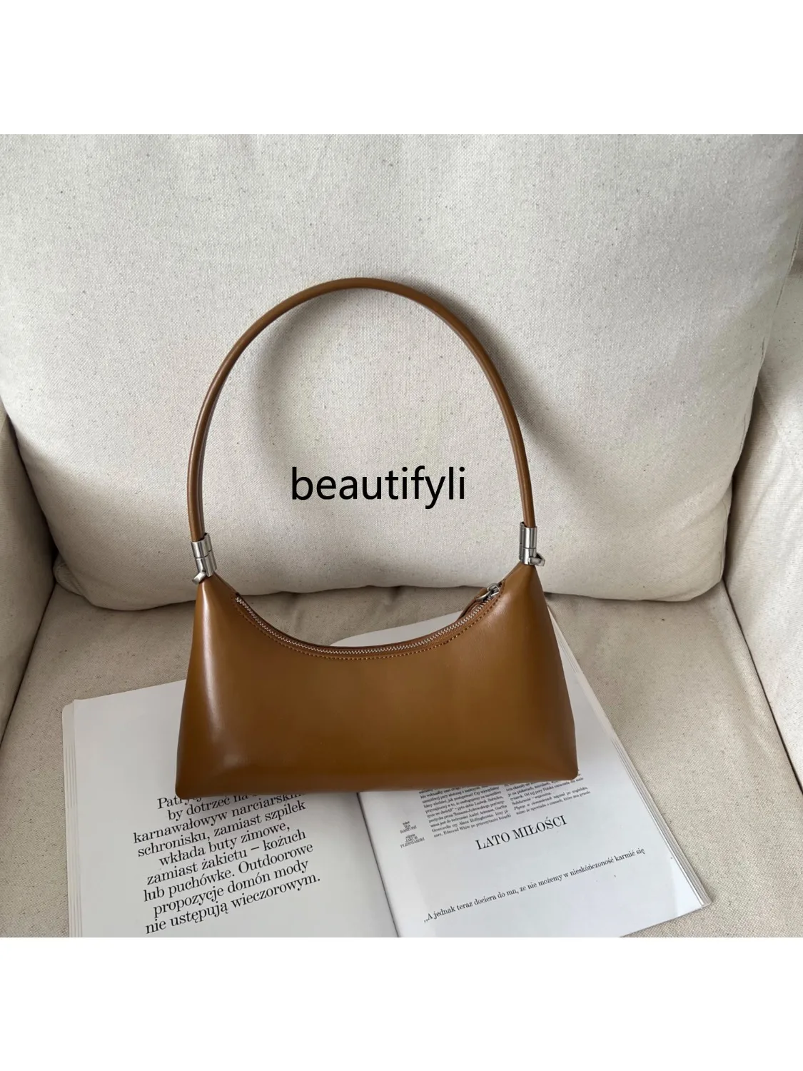 Retro Genuine Leather Underarm Baguette Bag Women's Shoulder Bag Fashionable Exquisite Twist Lock Bag Stylish All-Match