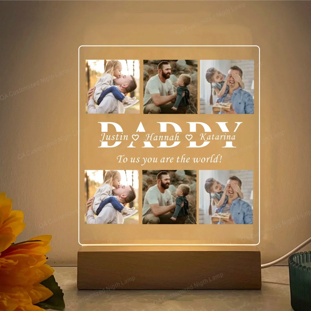 Kolorowy nadruk tekst akrylowy LED Light dla taty lampka nocna stół prezent urodzinowy lampka nocna do sypialni prezent na dzień ojca