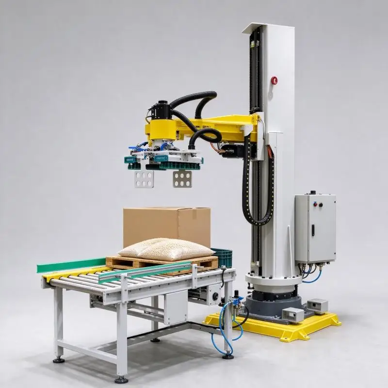 Column Palletizer PLC Column Palletizer Multiple Gripper Options For Barrel Carton Bag Mixed Material Palletizing