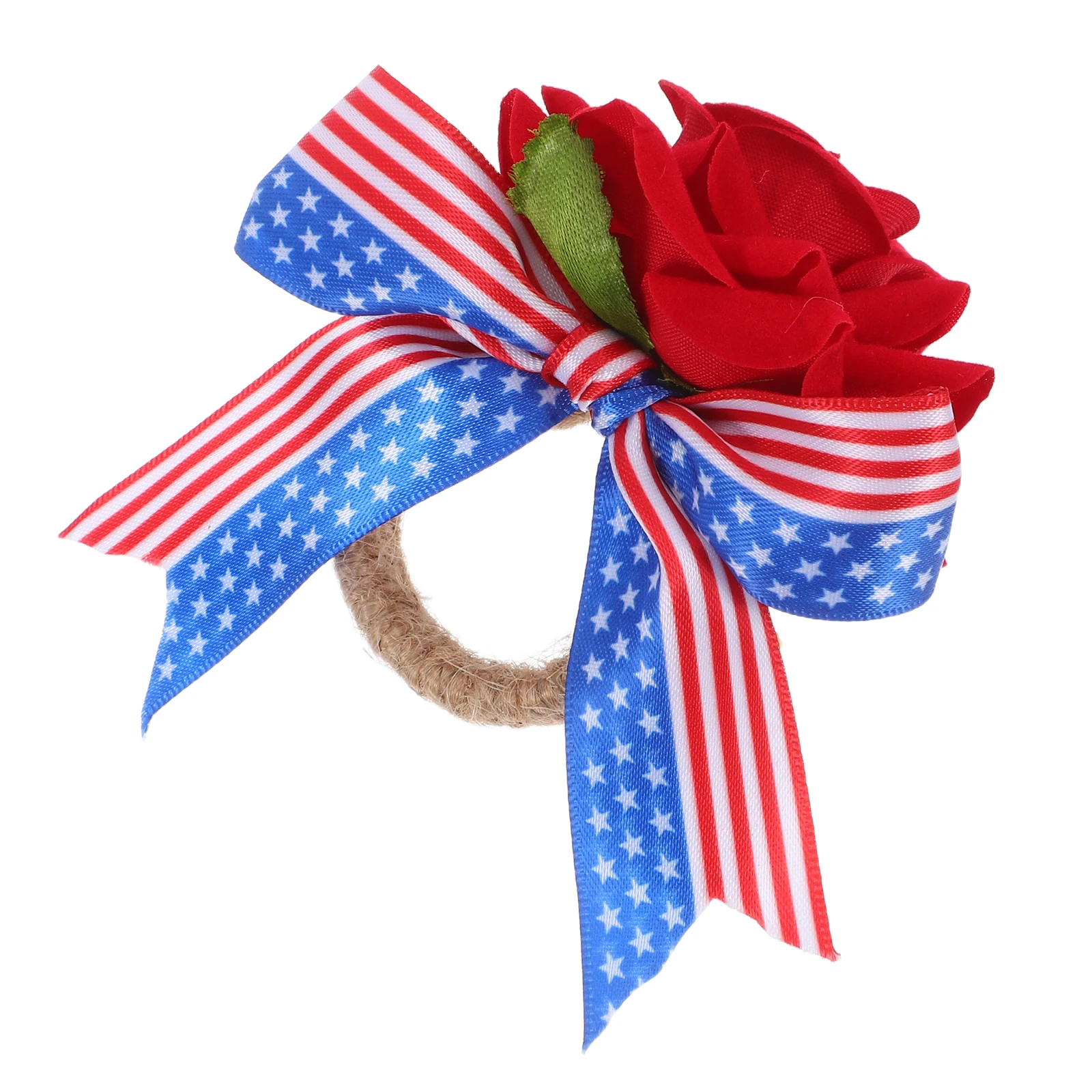 

Napkin Ring Rose Buckles Decorative Serviette Rings Clasp Artificial Holders Patriotic Jute Rope Table Independence Day Party