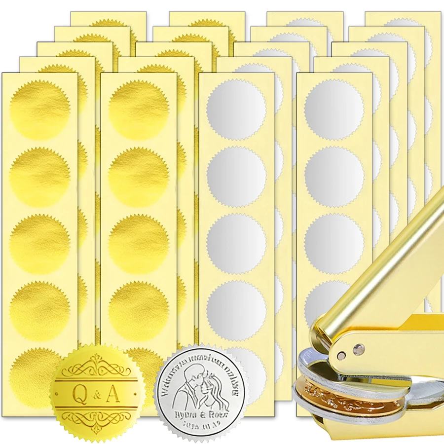 

20 листов круглых наклеек с фестончатым краем и тиснением, 45 мм, для самостоятельного изготовления сертификатов, свадебных приглашений, документов и конвертов