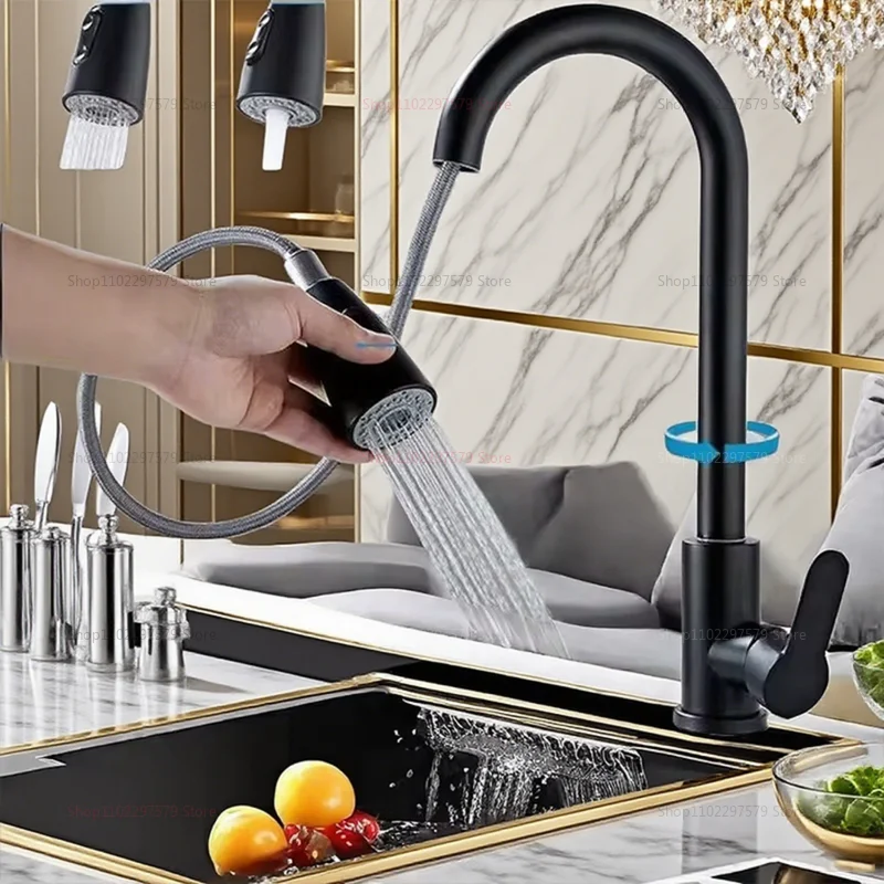 Grifo telescópico giratorio 360 de acero inoxidable moderno 2025, fregadero de cocina duradero, grifo para lavabo de baño, grifo de agua de fácil instalación