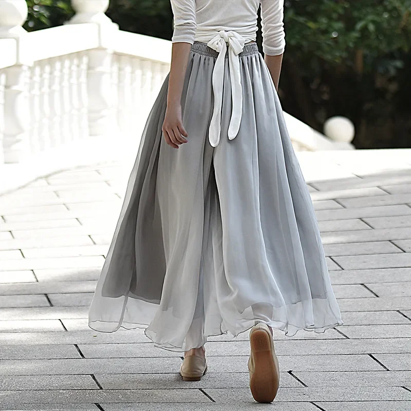 

2024 Summer New Literary Double Yoga Pants Chiffon Wide-leg Pants Skirt Casual Pants Pants Women Culottes Wide Leg Trousers