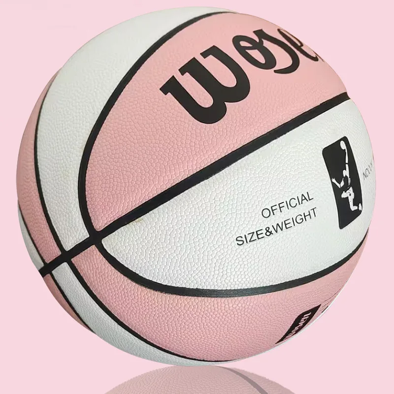 

PU leather basketball Wear-Resistant Anti-Slip Outdoor for girls and boys size 7 in pink basketball