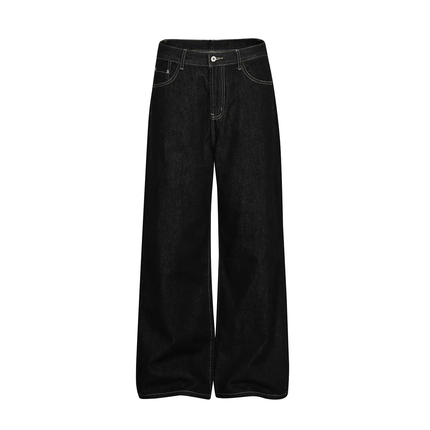 Jeans Americanos Retrô Pretos de Perna Reta, Calças Largas Casuais, Jeans Originais Lavados para Homens, Mulheres e Jovens