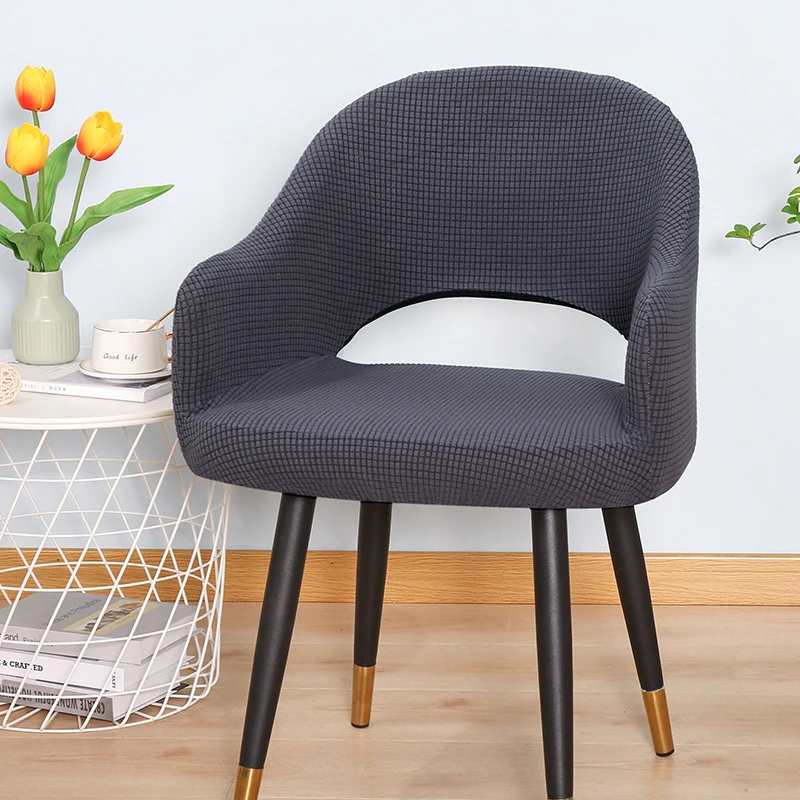 

Semicircular Hollow Dining Chair Cover Home Decor Solid Color Elastic Thicken Irregular Arc-shaped Backrest Chair Dust Protector
