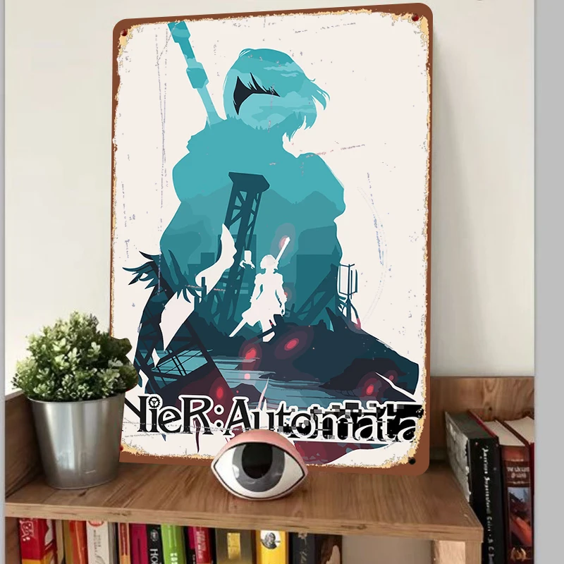 NieR Automata 2B Character Silhouette Metal Wall Art Decor for Game Room Home Decoration